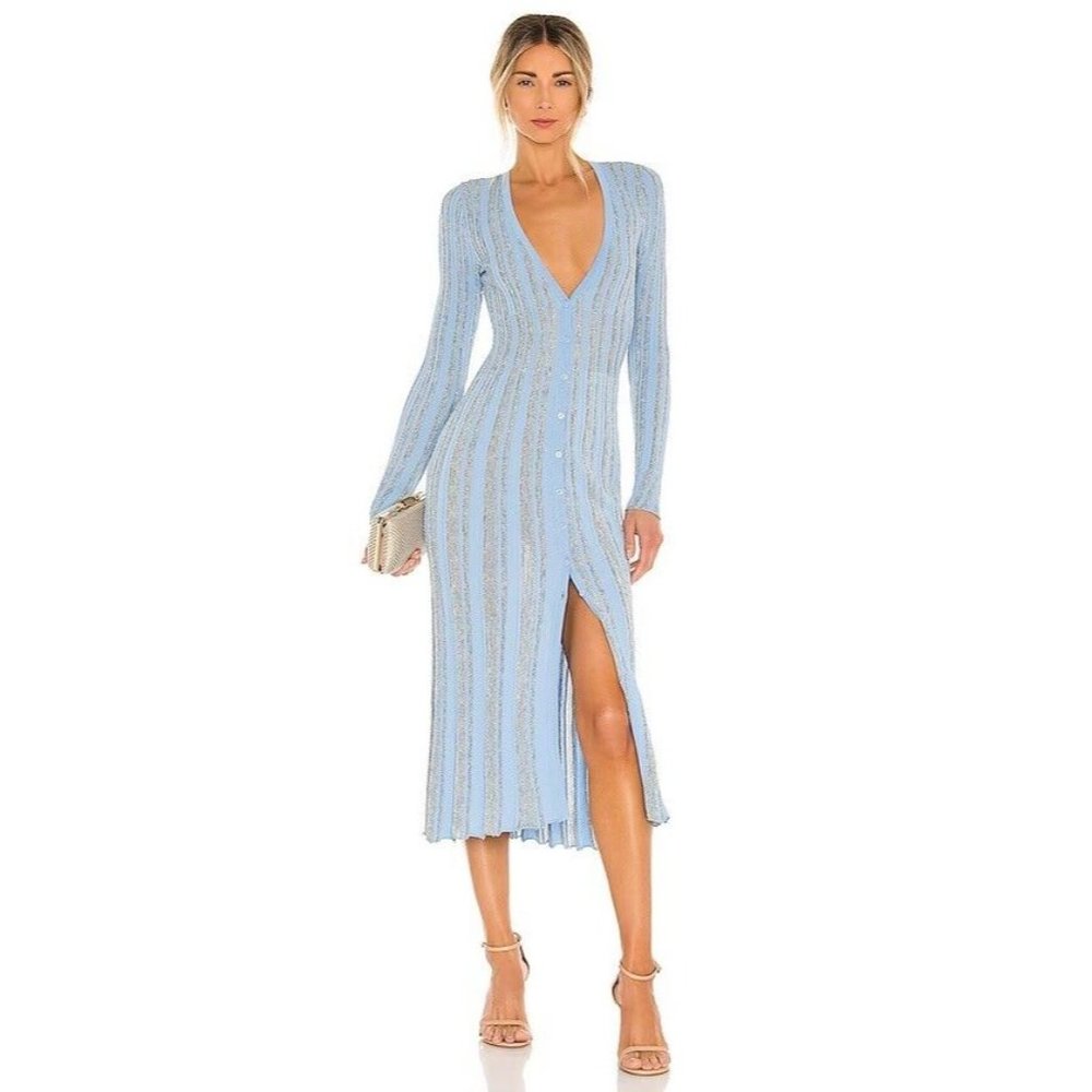 Misa Los Angeles Blue and White Striped Dress